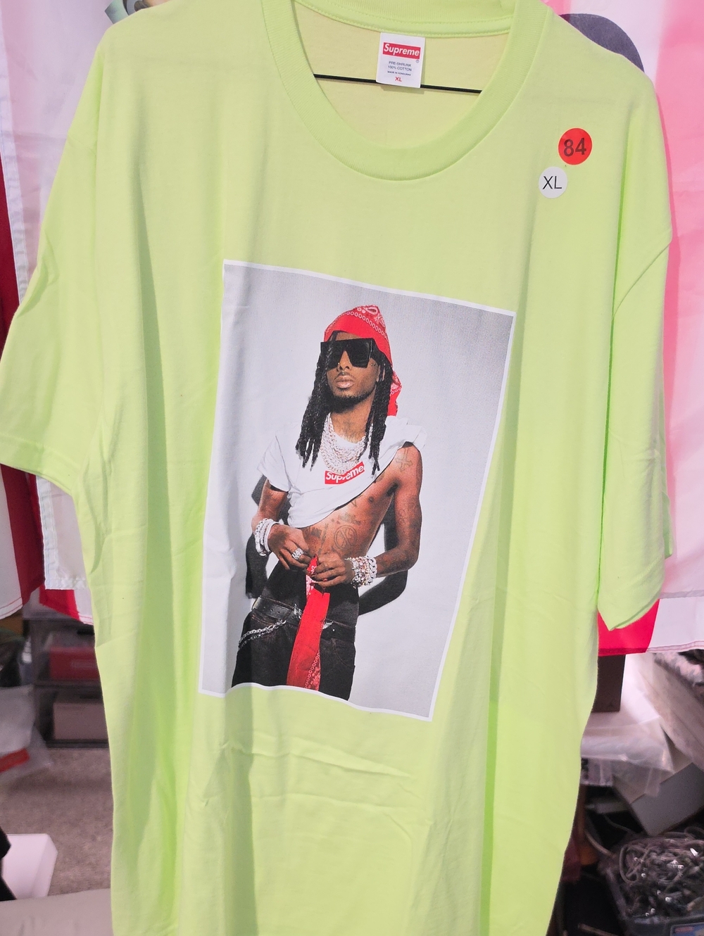Supreme Neon Lime Tee with Red Photo Accents